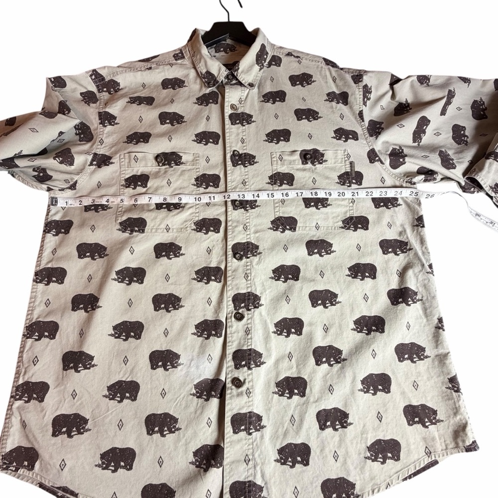 WOOLRICH KHAKI BEAR PRINT MEN’S COTTON BUTTON-DOWN SHIRT SIZE LARGE - Picture 5 of 11
